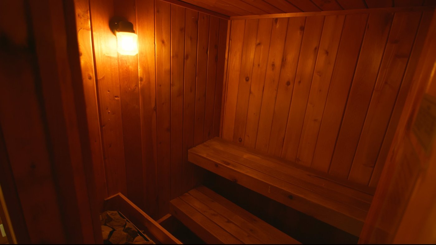 Cedar sauna interior with warm light